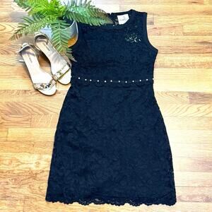 Sam Edelman Women’s 8 Black Lace Sheath Trim Gem Sleeveless Little Black Dress
